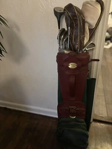 Vintage Hot-Z Leather/Canvas Golf Bag Brown Green Pro Group Inc USA Made - Picture 1 of 8
