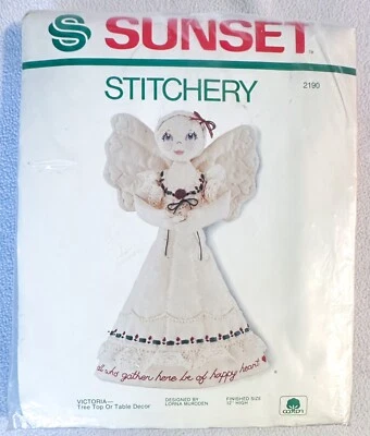 1983 Sunset Victoria Angel Árbol de Navidad Mesa Topper 12" Bordado Kit 2190 Foto 1 de 3