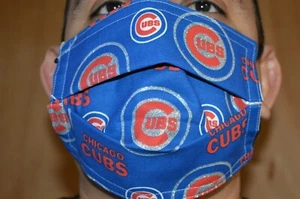 Máscara facial de béisbol lavable reutilizable algodón de los Chicago Cubs acento azul brillo - Imagen 1 de 3