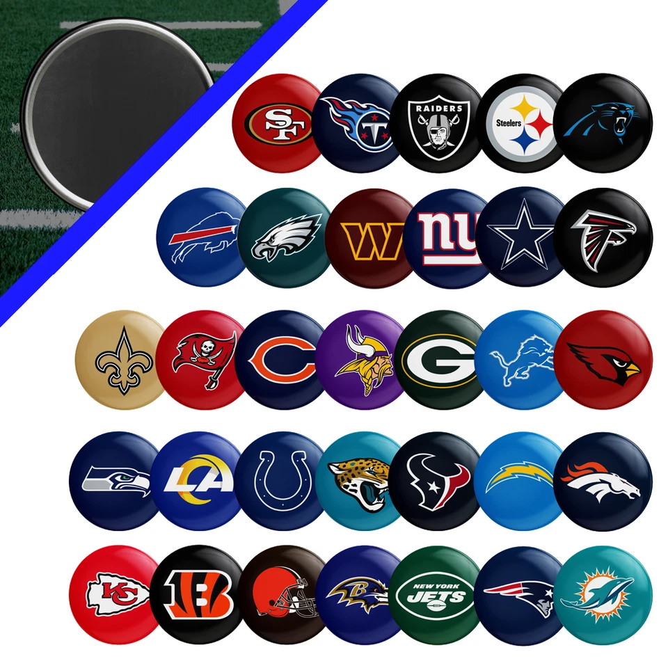 NFL Team Logo Magnet, CHOOSE TEAM, 2.25", Training Camp Gift-Man Cave-Fridge - Image 1 of 1