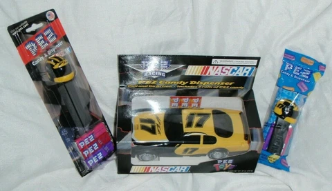 Matt Kenseth Pez Dispensers: 2003 8” Pull And Go Car 2003 and 2 Helmets Cover
