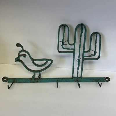 Винтажный кованое железо заусеницы провода стены искусства 4 крюк пальто/шляпа стойка кактус перепела 15,5 «x 8,5» - Изображение 1 из 4
