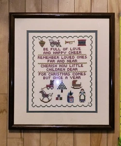 Vtg Original CHRISTMAS Needlepoint Framed Wall Art 15.75"L x 14"W CHARMING - Picture 1 of 10