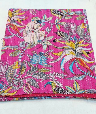 Colcha indiana feita à mão Kantha algodão cobertor estampa animal colcha hippie jogar - Imagem 1 de 4