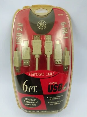Original GE 97920 USB 6 en 1 Cable Universal 6 Pies Nuevo 2.0 Especificación a 480 Mbps Foto 1 de 4