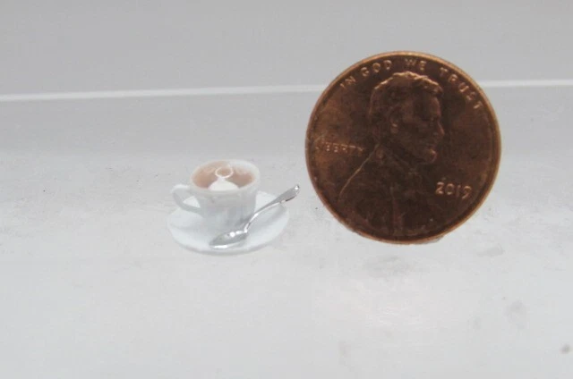 Dollhouse Miniature Chrysnbon Cup of Cocoa with Saucer and Spoon CB170 - Image 1 of 1