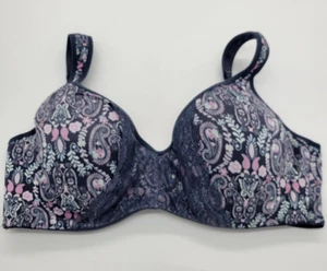 Jessica Simpson T-Shirt Bra Blue Paisley Lace Full Coverage Underwire SZ 38D - Picture 1 of 8