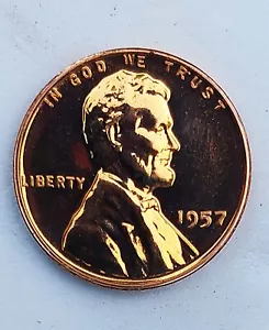 1957 P Lincoln Penny 1 Cent Proof , Nice Red Color, Actual Coin Pictured - Picture 1 of 3