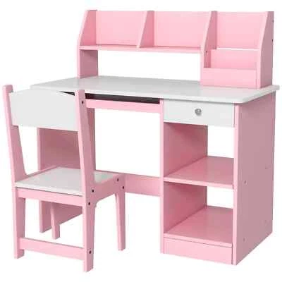 Kinder Mädchen Rosa Schreibtisch und Stuhl Set mit Stauraum Ausmalen Zeichnen Sitz Tisch  - Bild 1 von 4