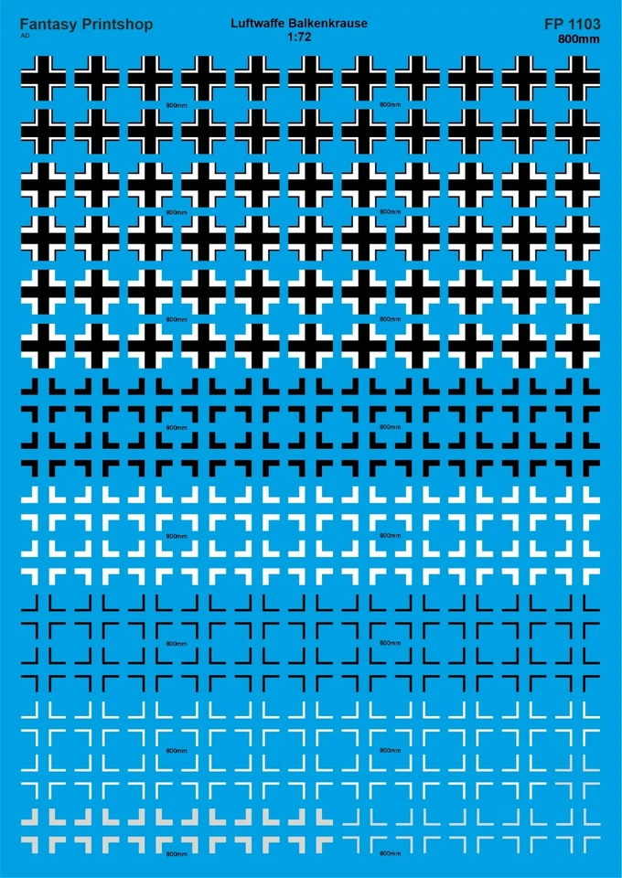 Fantasy Printshop WATER SLIDE  DECALS Luftwaffe Balkenkrause  800mm FP1103  1/72 - Image 1 of 3