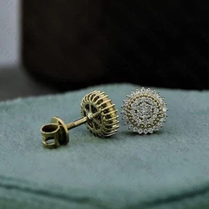 Juego de pavé VVS1 Moissanite Tornillo Trasero Tachuelas para Mujer en Chapado en Oro Amarillo 14k - Imagen 1 de 10