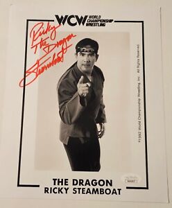 Ricky "The Dragon" Steamboat Autographed Red Ink 8x10 Inscribed Photo JSA