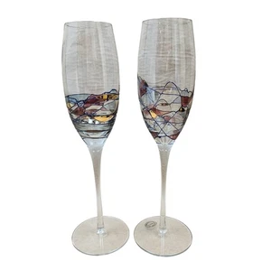 Artland Helios Champagne Acanalado 9 7/8" Juego de 2 Vidrieras de Mosaico Rumania Nuevo con Etiquetas - Imagen 1 de 6
