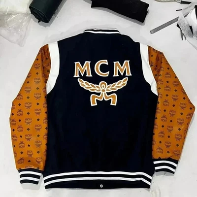 Men Varsity Jacket with Real Leather Printed Sleeve Custom Made Letterman Jacket - Image 1 of 3