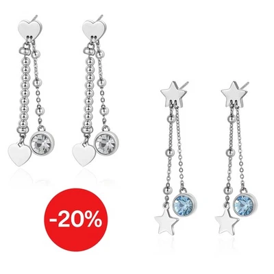 Orecchini donna pendenti acciaio cuore stella Sagapo Cristalli SAR14 SAR19 - Immagine 1 di 2