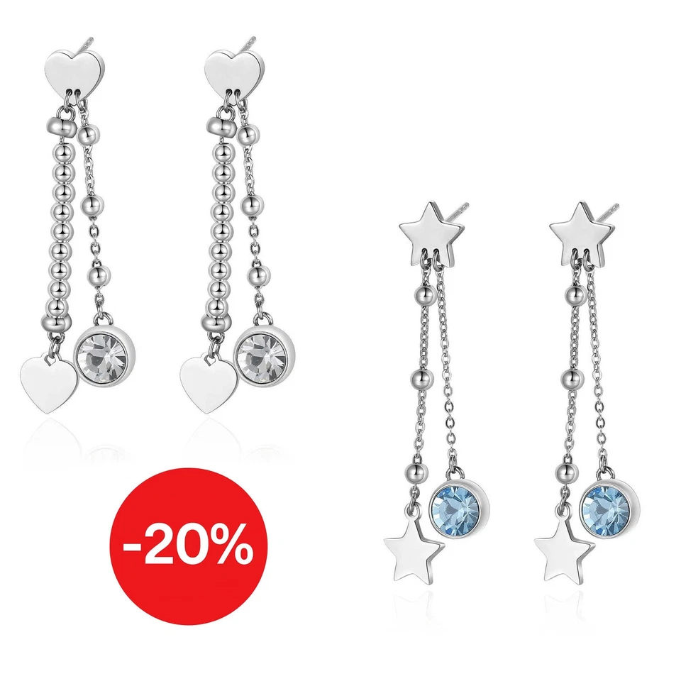 Orecchini donna pendenti acciaio cuore stella Sagapo Cristalli SAR14 SAR19 - Immagine 1 di 2