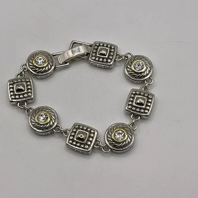 Brighton Heiress Link Bracelet Antique Silver & Gold Tone Clear Crystals Accents - Image 1 of 4
