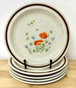 Juego De 5 Platos De Postre De Colección Haniwa Stone Maywood Gres Amapolas Japón Años 70 - Imagen 1 de 8
