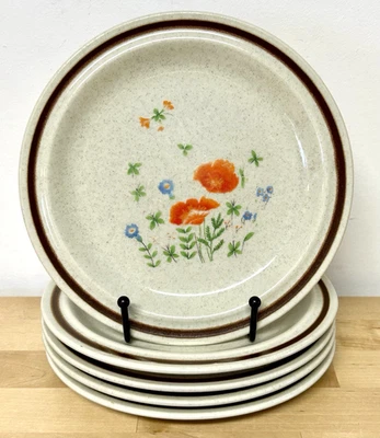 Juego De 5 Platos De Postre De Colección Haniwa Stone Maywood Gres Amapolas Japón Años 70 Foto 1 de 4