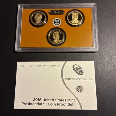 2016 United States Presidential Dollars 3 Coin Proof Set - COA Box - Image 1 of 3