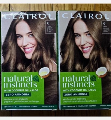 2x Clairol Natural Instincts Color de Cabello, 6 Marrón Claro, Todo Natural Paquete de DOS NUEVO Foto 1 de 4