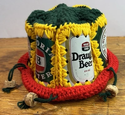 Sombrero de lata de cerveza vintage Horlacher años 70 ganchillo a mano Foto 1 de 4