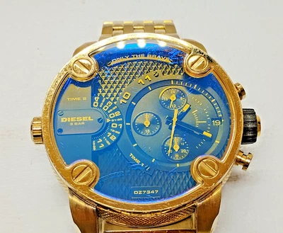 RELÓGIO MASCULINO DIESEL 3 BARRAS TOM DOURADO, DZ7347, 55MM REDONDO, 2 FUSOS HORÁRIOS PARA DEFINIR, (OB) - Imagem 1 de 4