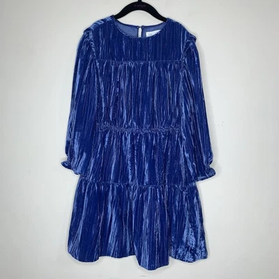 Zara Girls Dress Size 8 CM 128 Blue Holiday Christmas Royal Blue Ruffle Velour - Image 1 of 4