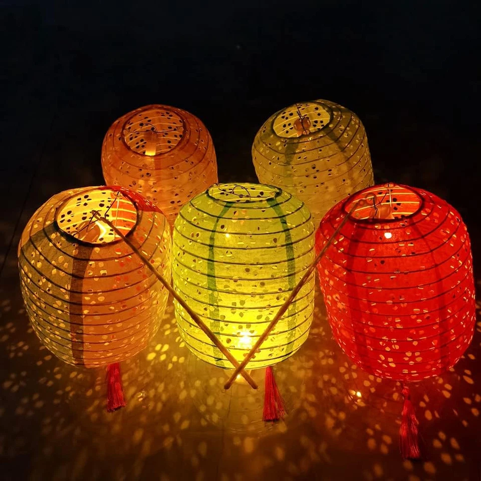 12 PACK Chinese Paper Lanterns Multicolor Hanging Hollow Out Lanterns 6 x 8 I... - Image 1 of 4