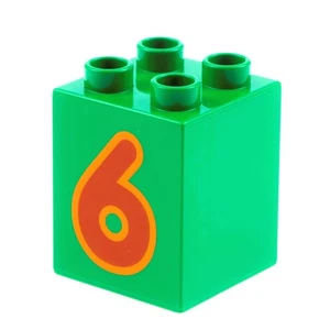 1x Lego Duplo Motif Building Brick 2x2x2 Green Printed with No.6 Red 31110pb078 - Picture 1 of 1
