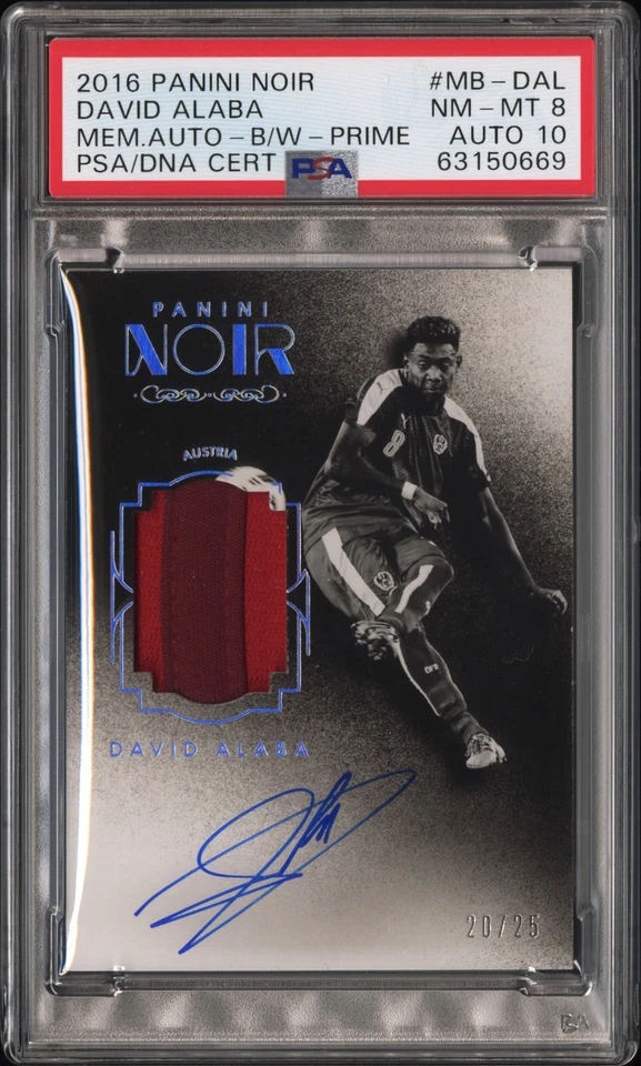 DAVID ALABA 2016-17 Panini Noir B&W Patch Autograph Prime 20/25 PSA 8 Auto 10 - Image 1 of 3