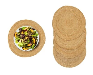 BOHO TISCHSET 6x 38cm aus JUTE Rund Handgewebt Tischmatte Platzmatte Natur - Bild 1 von 4