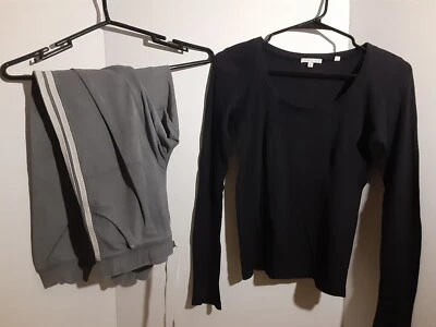 Pantalones deportivos grises de doble raya para mujer talla S cómodos con manga larga negros Foto 1 de 4