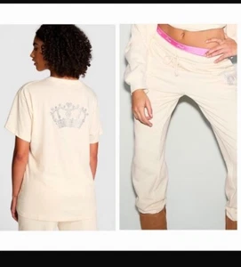 Victoria's Secret Pink Bling Campus T-Shirt + Campus Hose Set weiß Shell XXL - Bild 1 von 11