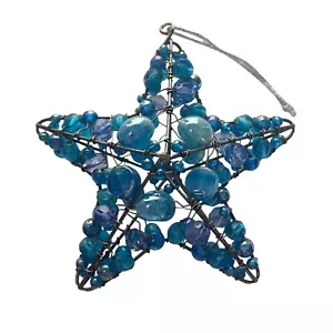 Ornamento stella filo di bronzo e perline blu vintage - Foto 1 di 2