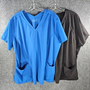 Med Couture Lot Of 2 Medical Scrub Tops Women’s Size 3X Blue Black - Picture 1 of 11