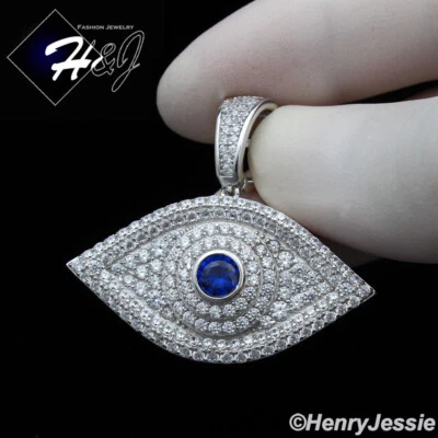 HOMBRE MUJER PLATA ESTERLINA 925 SÓLIDA AZUL HELADO CIRCONITA 3D COLGANTE MAL DE OJO*SP338 Foto 1 de 4