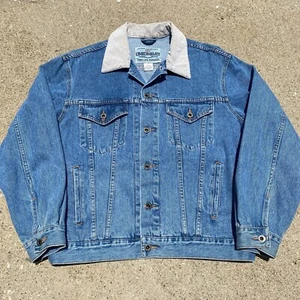 VTG Unionbay Denim Trucker Jacket Mens L Corduroy Collar Jean Moto Grunge Y2K - Picture 1 of 7