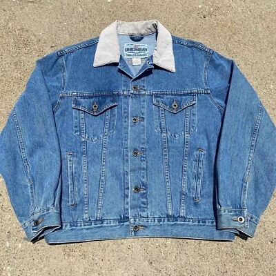 VTG Unionbay Denim Trucker Jacket Mens L Corduroy Collar Jean Moto Grunge Y2K - Image 1 of 4