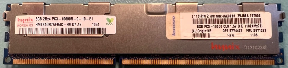 Lenovo 89Y1292 8GB DDR3-1333Mhz PC3-10600 RDIMM Server Memory RAM - Image 1 of 1