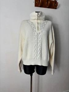 Sandro Paris Damen Half Zip Strick Wollpullover weiß Gr. L - Bild 1 von 10