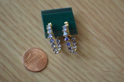 3.00 克拉优质坦桑石内外环状耳环 ~ 14k 年精美银色 — 第 1/4 张图片