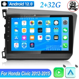 9'' Android 12 Car Radio Player GPS WIFI Carplay FM For Honda Civic 2012-15+Cam - Picture 1 of 18