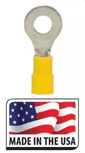 (100) CONNETTORE ELETTRICO TERMINALE AD ANELLO 12-10 VINILE 1/4" MADE IN USA GIALLO - Foto 1 di 1