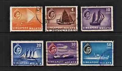Used set of 6 stamps " QUEEN ELIZABETH II - SHIPS " Singapore 1955 - Image 1 of 2