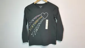 GIRLS LONG SLEEVE GRAPHIC PRINT T-SHIRT SIZE 10/12 GLITTER HEART & STARS - Picture 1 of 8