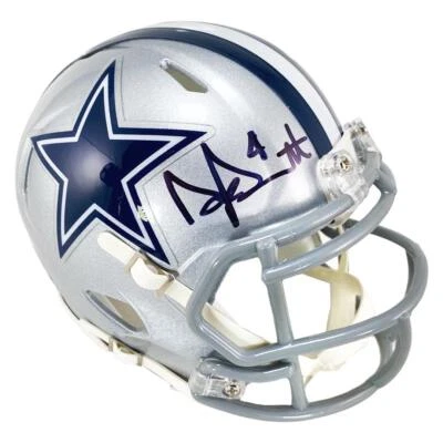 Mini casco de fútbol americano de velocidad firmado por Dak Prescott de los Dallas Cowboys (Beckett) Foto 1 de 3