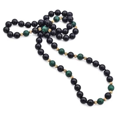 Vintage GF Onyx and Malachite Beaded Strand Necklace - Image 1 of 4