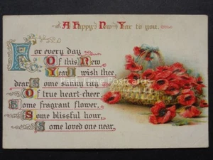 Embossed Poppies Postcard: HAPPY NEW YEAR TO YOU c1912 Donate to R.B.L. - Picture 1 of 2
