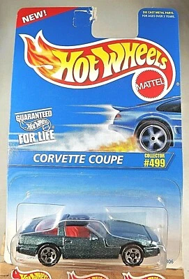 Tarjeta Hot Wheels 1995 azul/blanco #499 Corvette Coupe verde con rueda cromada de 5 radios Foto 1 de 4